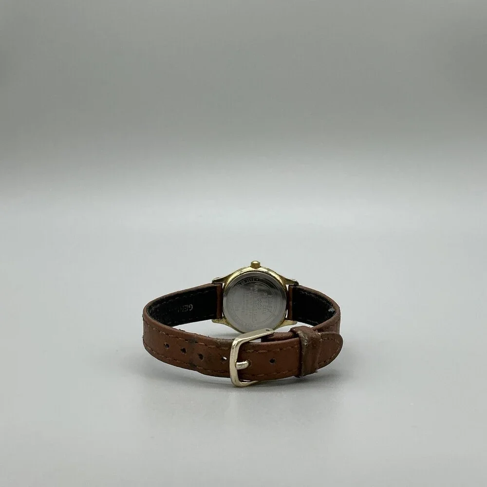 Vintage Timex Womens Watch 24mm Moon Phase Date Brown Leather New Battery